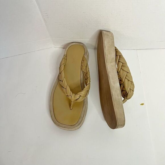 Vince Nita Braided Leather Square Toe Platform Fit Flop Thong Strap Sandals - Picture 3 of 12